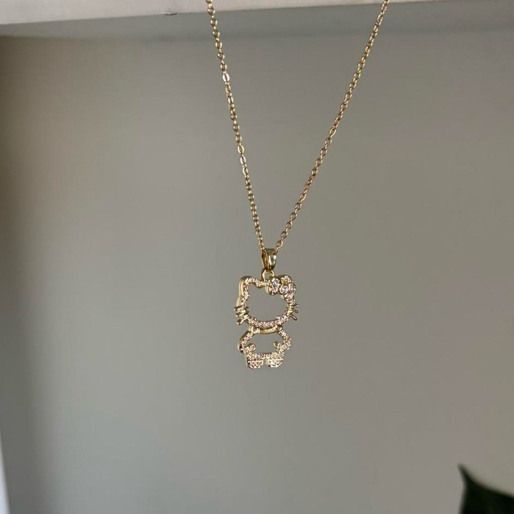Gold hello kitty rhinestone dangle body necklace